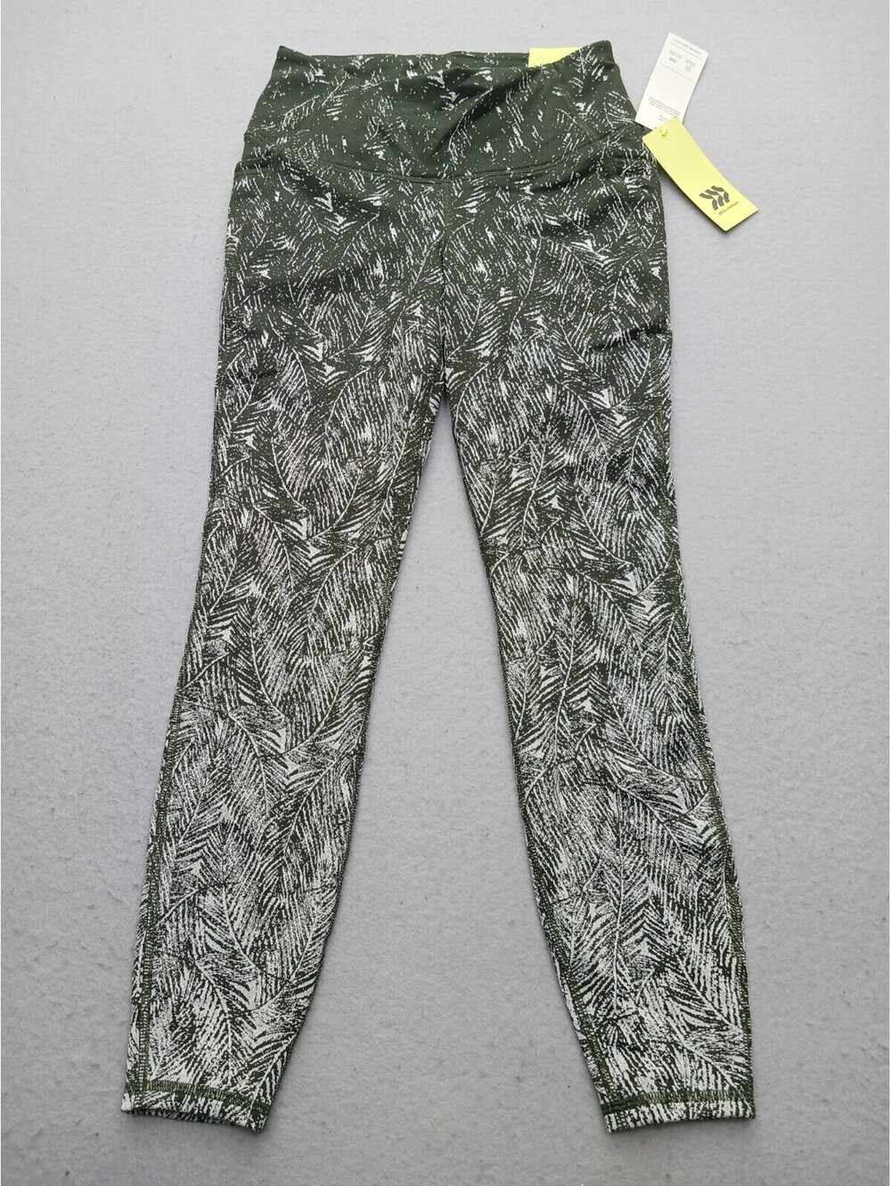 All in Motion Women's Leggings Size S Green/White Palm Print High Waist Pockets